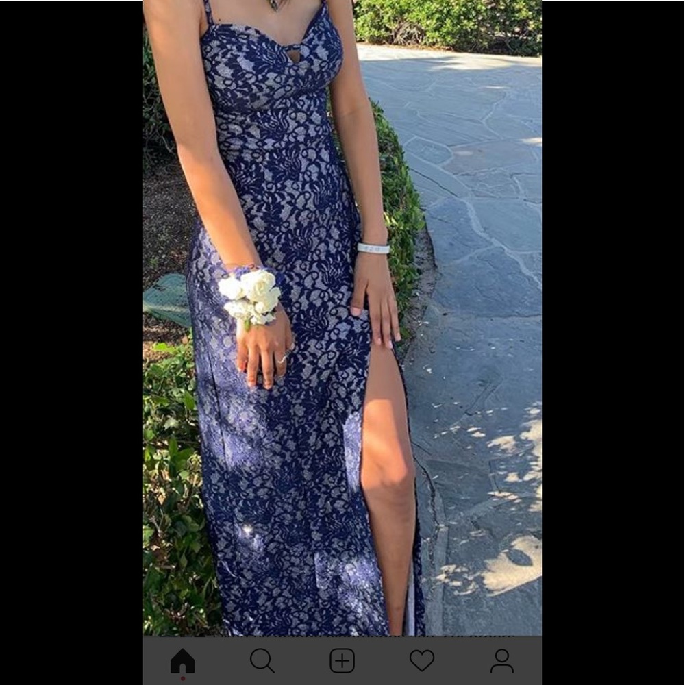 Long blue and silver dress